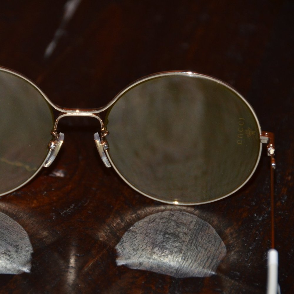 RARE GUCCI YELLOW ROUND GOLD DOUBLE G RED BLUE ITALY OVERSIZED SUNGLASSES GG395S - Picture 9 of 14
